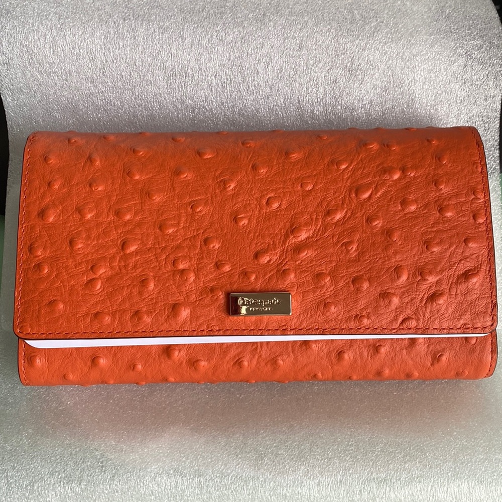 NWT Kate Spade Roasted Orange “Ostrich” like leather Wallet